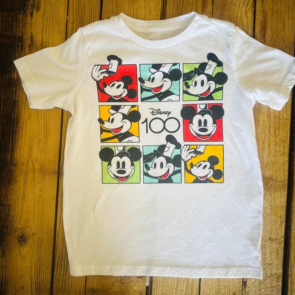 Disney 100‎ Mickey Mouse Years of Wonder Kids White Graphic T-Shirt Size XS 4/5